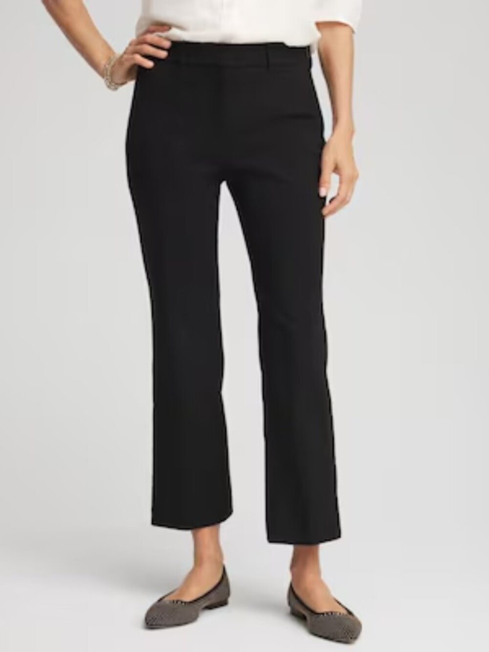Chicos Emme Cropped Flared Pants Womens 2R US L 12 Black Twill Slim-Stretch - Picture 2 of 14